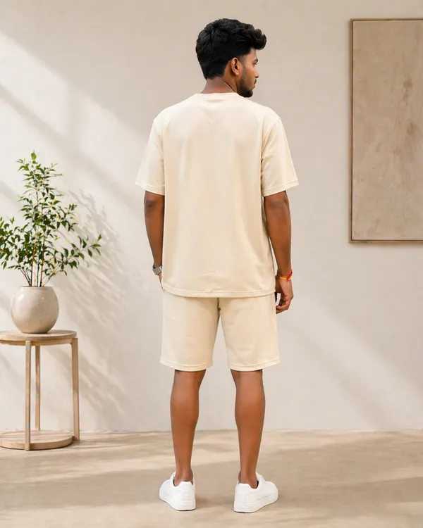 Men_Beige_Oversized_Coord_Set_With_T_Shirt_And_Shorts