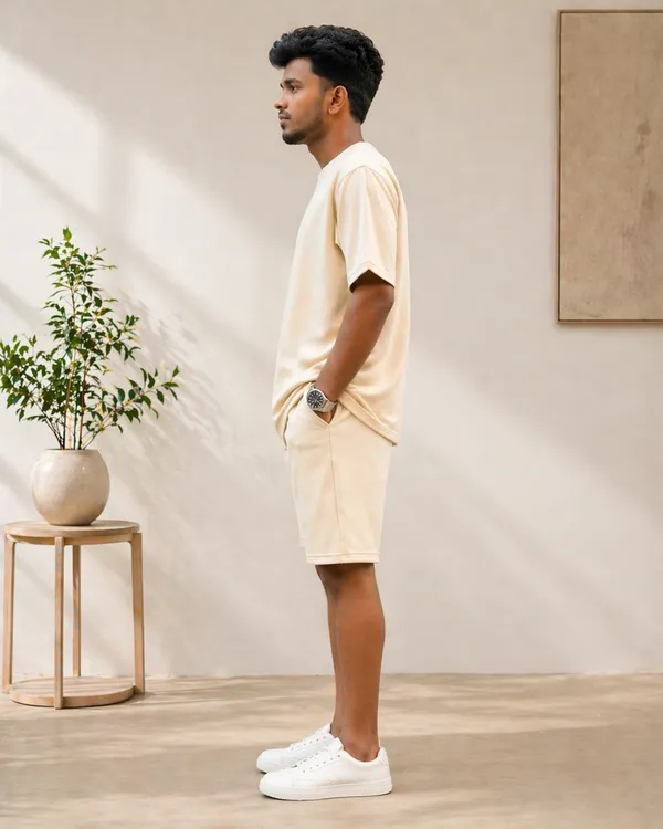 Men_Beige_Oversized_Coord_Set_With_T_Shirt_And_Shorts