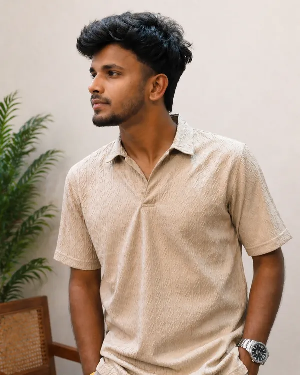 Men_Beige_Textured_Polo_Shirt_With_Collar