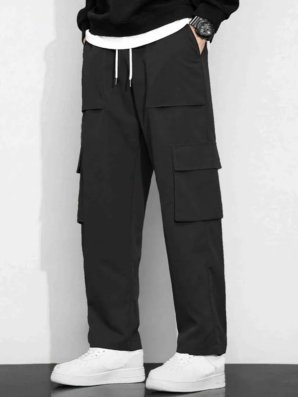 Men_Black_Cargo_Pant_With_Multiple_Pockets_And_White_Drawstring