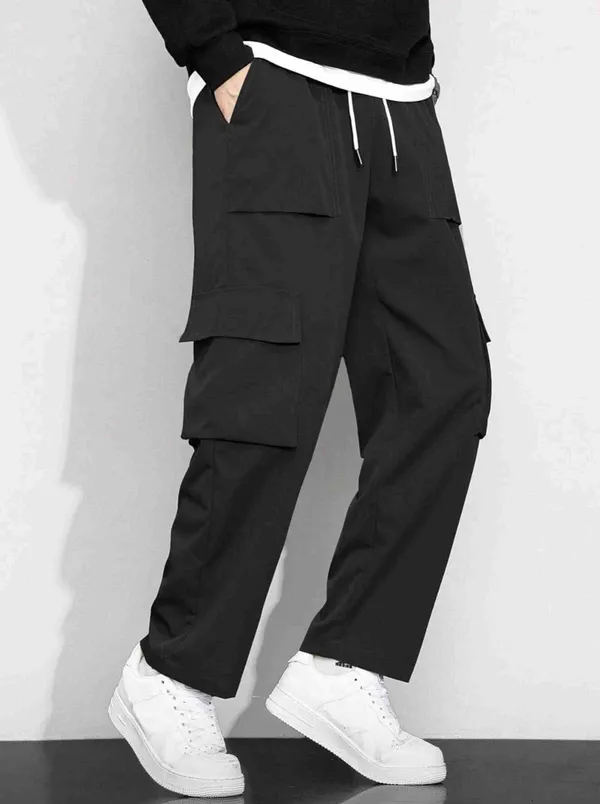 Men_Black_Cargo_Pant_With_Multiple_Pockets_And_White_Drawstring