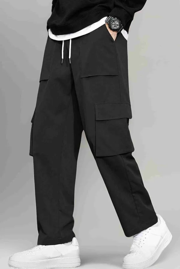 Men_Black_Cargo_Pant_With_Multiple_Pockets_And_White_Drawstring