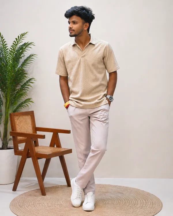 Men_Beige_Textured_Polo_Shirt_With_Collar