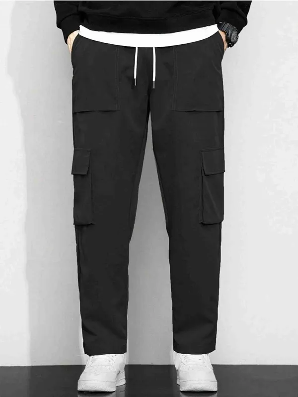 Men_Black_Cargo_Pant_With_Multiple_Pockets_And_Drawstring_Waist