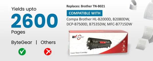 Bytegear_B021_Toner_Cartridge_For_Brother_Tn_B021_Compatible_With_Hl-B2000,_B2080Dw,_B2100Db,_B2180Dwb_Dcp-B7500D,_B7535Dw,_B7600Db,_B7640Dwb,_B7620Dwb_Mfc-B7700D,B7715Dw,B7720Dn,B7810Dw_|_1_Pc