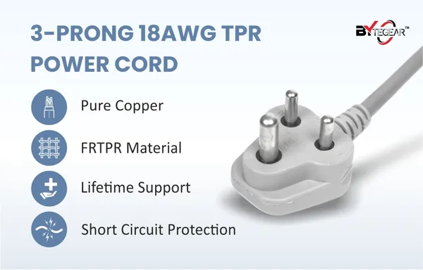 ByteGear_Desktop_Power_Cord,_3_Pin_Plug_Computer_Cable_Wire,_Monitor_Power_Cable,_Printer_Cable,_Desktop_Accessories,_Adaptor_Power_Cable_And_Pc_Power_Cord_For_Home,_Office_And_Institutions_-_Universal_Compatibility_(Grey)