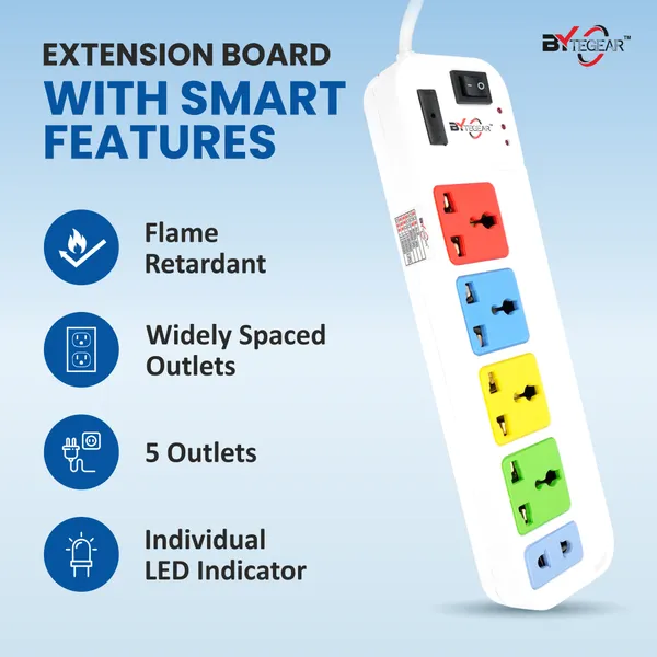 Bytegear_Power_Strip_4+1_Universal_Multi_Color_Sockets_|_1500W_|_Led_Indicator_With_Master_Switch_|_Surge_And_Spike_Protection_|_Ideal_For_Home_And_Office_Use_(White)