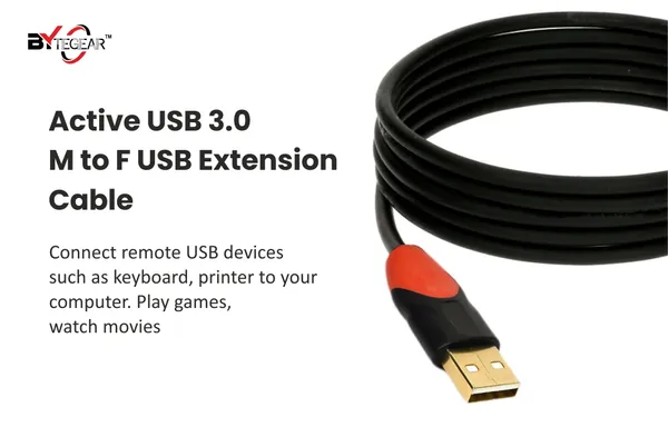 Bytegear_Usb_3.0_Male_To_Female_Extension_Cable_High_Speed_5Gbps_Data_Transfer_For_Keyboard,Mouse,Flash_Drive,_Hard_Drive,_Printer_And_More_To_Enhanced_Connectivity_Extender_Black_Pack_Of_2