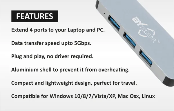 Bytegear_4-In-1_Ultra_Slim_Usb_Hub_4Xusb_3.0,_30Cms_Cable,_Datatransfer_Speed_Upto_5Gbps,Universally_Compatible_With_All_Usb,Pc,Speaker,Laptop,Hard_Drive_Etc._Aluminum_Body,_Plug_And_Play_Uh-0030