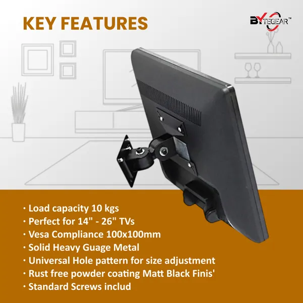 Bytegear_Tv/Monitor_Stand_Universal_Slim_Tilt_And_Swivel_Full_Motion_Tv_Wall_Mount_Bracket_For_14-26_Inch_Pc_Monitor_Tft_Lcd_Led_Plasma_Oled_Flat_Curved_Screen_Tvs_Pack_Of_2