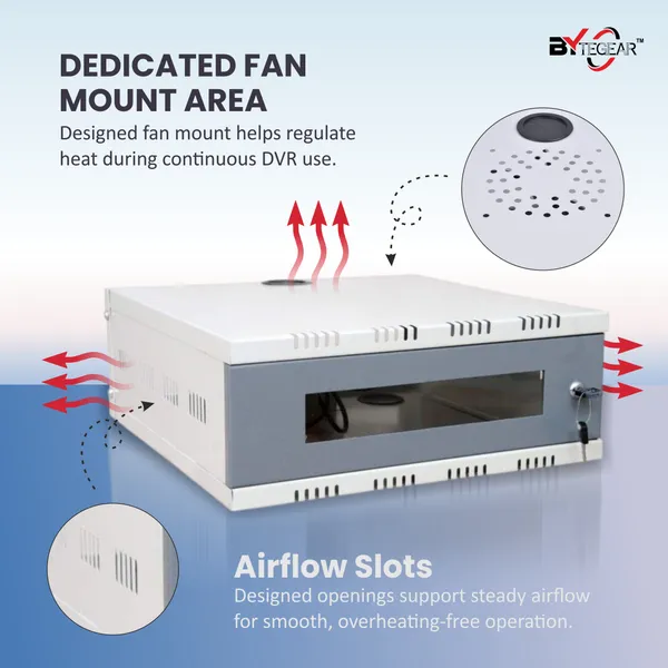 Bytegear_2U_Metal_Rack_For_Dvr/Nvr/Network_Switches_Lockable,_Glass_Front,_Ventilated_With_Top_And_Side_Airflow,_2-Way_Cable_Management_Holes_500X300X140Mm_Secure_Equipment_Cabinet