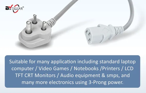ByteGear_Desktop_Power_Cord,_3_Pin_Plug_Computer_Cable_Wire,_Monitor_Power_Cable,_Printer_Cable,_Desktop_Accessories,_Adaptor_Power_Cable_And_Pc_Power_Cord_For_Home,_Office_And_Institutions_-_Universal_Compatibility_(Grey)