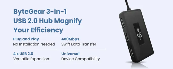 Bytegear_4-In-1_Usb_Hub_2.0_With_Hi-Speed_Data_Transfer_480_Mbps_I_Plug_And_Play_I_Universally_Compatible_With_Speaker,_Laptop,_Hard_Drive,_Pc,_Laptop_Etc._I_1_Year_Warranty|_Uh-0026_Pack_Of_2
