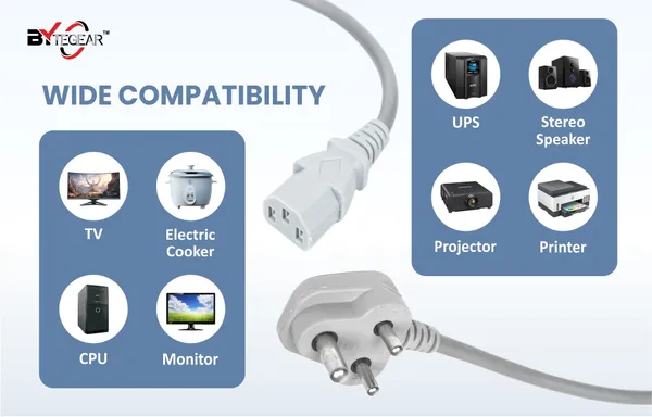 ByteGear_Desktop_Power_Cord,_3_Pin_Plug_Computer_Cable_Wire,_Monitor_Power_Cable,_Printer_Cable,_Desktop_Accessories,_Adaptor_Power_Cable_And_Pc_Power_Cord_For_Home,_Office_And_Institutions_-_Universal_Compatibility_(Grey)