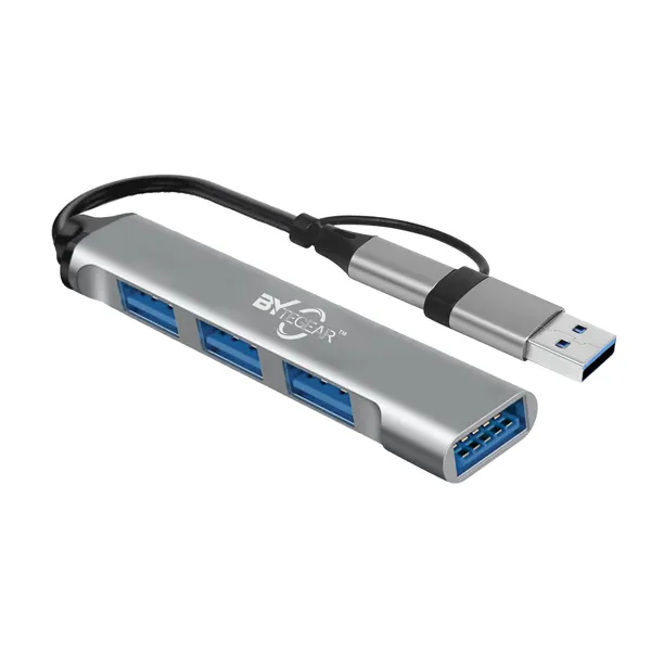 Bytegear_4-In-1_Usb_C_And_Usb_A_Hub_With_Usb_3.0_5Gbps_High-Speed_Port_And_Dual_Usb_2.0,_Multiport_Usb_Adapter_With_Smart_Chip,_Plug_And_Play,_Aluminum_Build|_Universal_For_Laptop_Macbook_Tablet