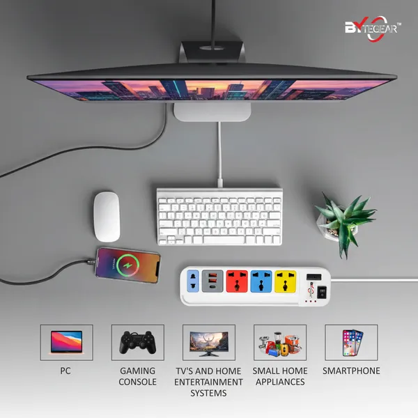 Bytegear_Pe-0075_Power_Strip_3+1_Universal_Multi_Color_Sockets_With_2_Usb_Type_A_And_1_Usb_Type_C_|_1500W_|_Led_Indicator_With_Master_Switch_|_Surge_And_Spike_Protection_|_5M_Durable_Copper_Cable_|_Ideal_For_Home_And_Office_Use_(Multicolor)