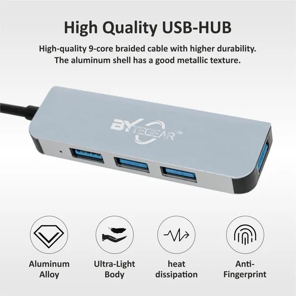 Bytegear_4-In-1_Ultra_Slim_Usb_Hub_4Xusb_3.0,_30Cms_Cable,_Datatransfer_Speed_Upto_5Gbps,Universally_Compatible_With_All_Usb,Pc,Speaker,Laptop,Hard_Drive_Etc._Aluminum_Body,_Plug_And_Play_Uh-0030
