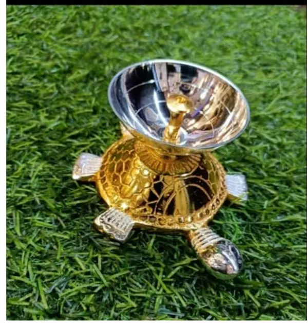 Decorative_Brass_Turtle_Diya_Golden_Finish_With_Silver_Bowl