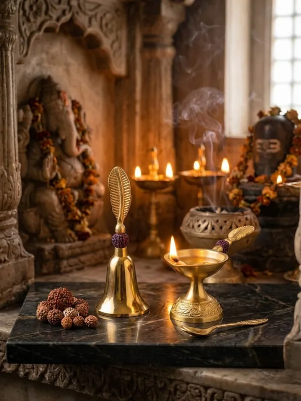 Golden_and_Silver_Pooja_Beel_With_Diya_Set_In_Red_Velvet_Box