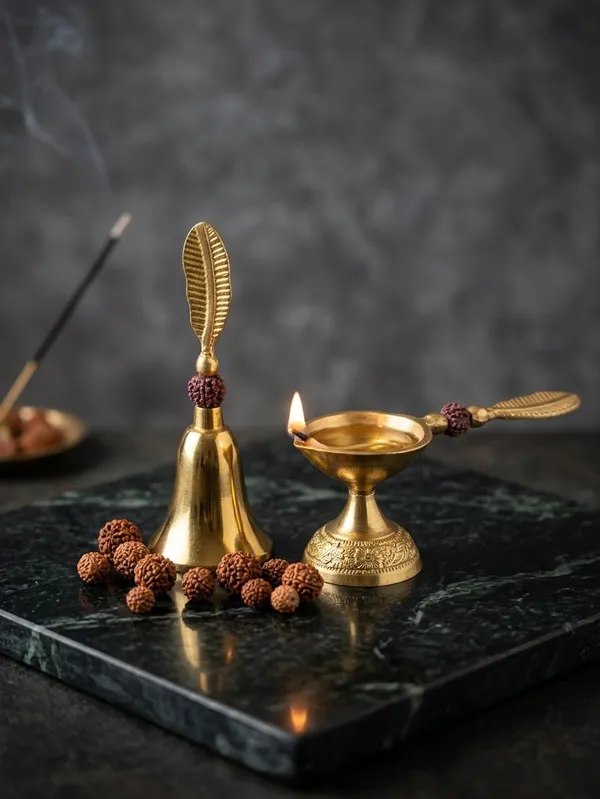 Golden_and_Silver_Pooja_Beel_With_Diya_Set_In_Red_Velvet_Box
