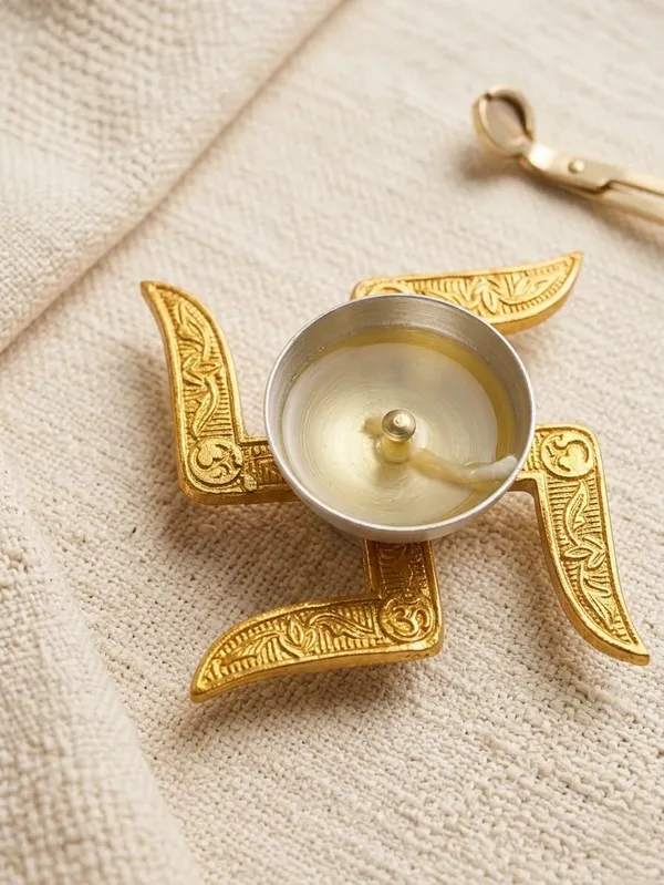 Gold_And_Silver_Swastik_diya_Decorative_Spiritual_Item