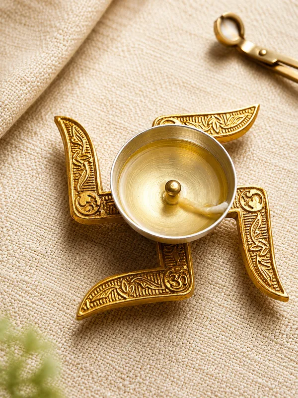 Gold_And_Silver_Swastik_diya_Decorative_Spiritual_Item