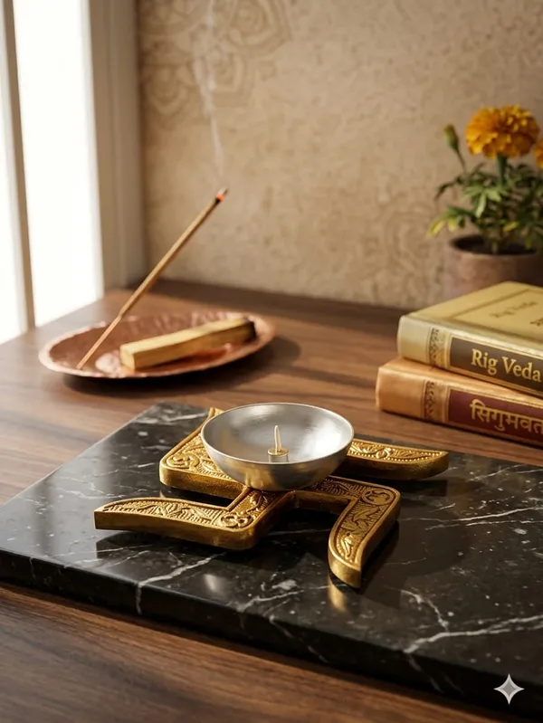 Gold_And_Silver_Swastik_diya_Decorative_Spiritual_Item