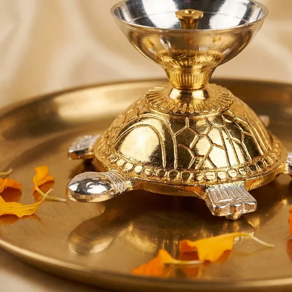 Decorative_Brass_Turtle_Diya_Golden_Finish_With_Silver_Bowl