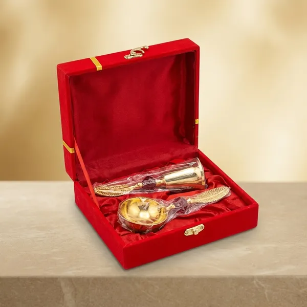 Golden_and_Silver_Pooja_Beel_With_Diya_Set_In_Red_Velvet_Box