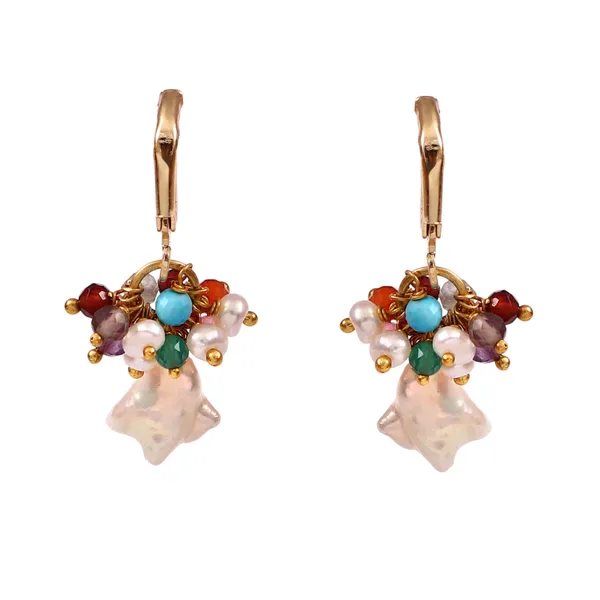 Multicolor_Pearl_And_Gemstone_Drop_Earrings_With_Gold_Tone_Hoop