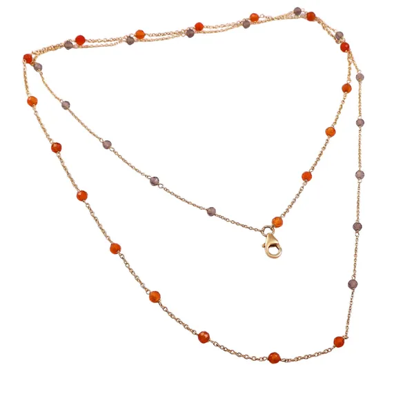 Rose_Gold_Multi_Strand_Beaded_Necklace_With_Orange_And_Purple_Gemstones