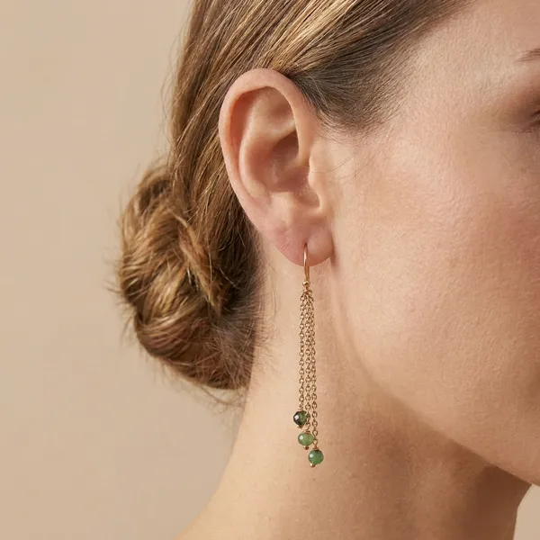 Elegant_Dangle_Earrings_With_Green_Stone_Beads_And_Gold_Chain