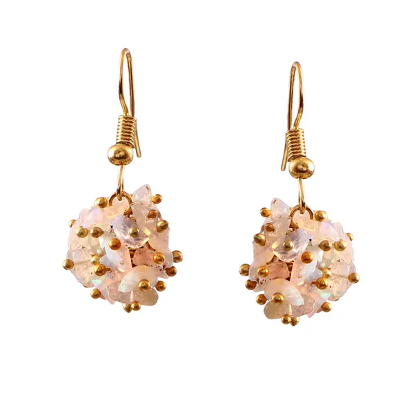 Pink_Stone_Cluster_Earrings_Gold_Plated_Dangle_Earrings