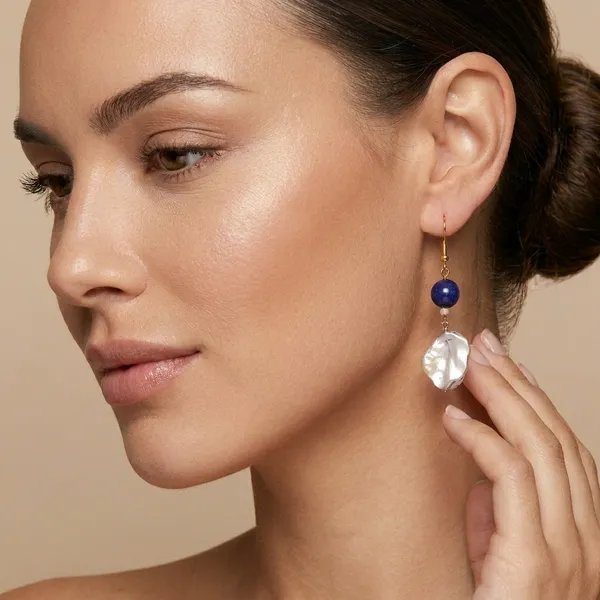 Pearl_And_Dark_Blue_Bead_Drop_Earrings_With_Rose_Gold_Hooks