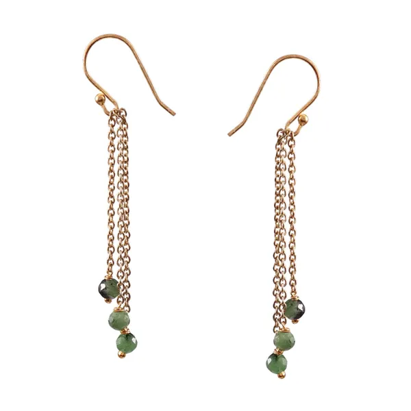 Elegant_Dangle_Earrings_With_Green_Stone_Beads_And_Gold_Chain