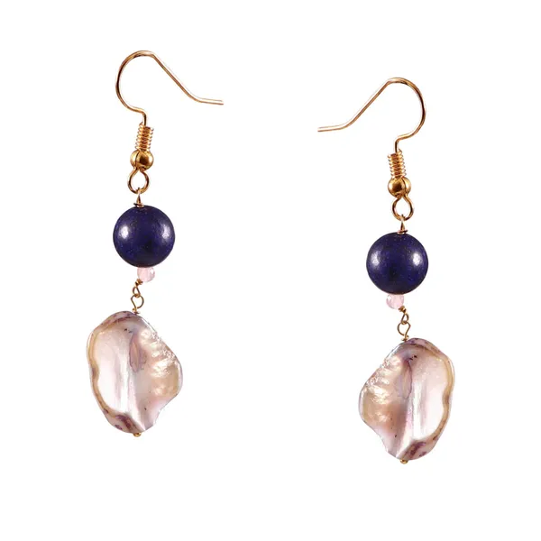 Pearl_And_Dark_Blue_Bead_Drop_Earrings_With_Rose_Gold_Hooks