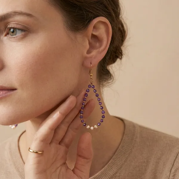Purple_Beaded_Teardrop_Earrings_With_Rose_Gold_Accents