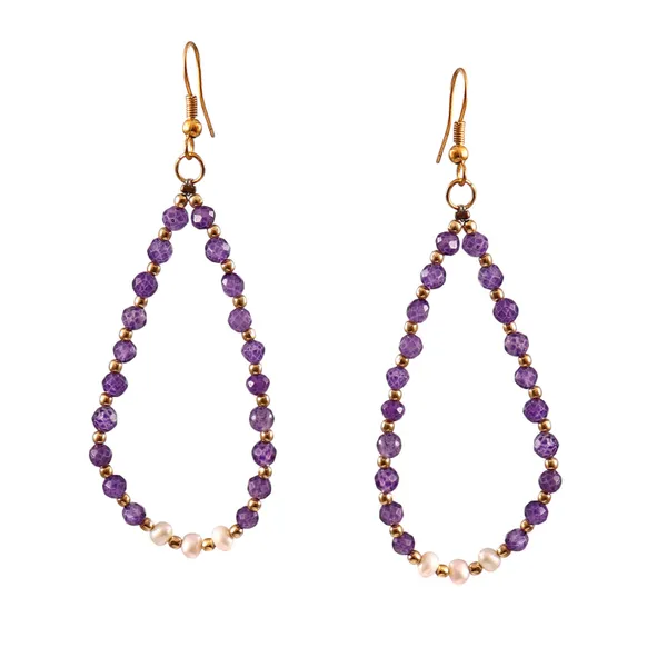 Purple_Beaded_Teardrop_Earrings_With_Rose_Gold_Accents