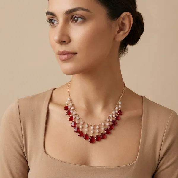 Double_Layer_Ruby_Red_And_Rose_Quartz_Beaded_Necklace