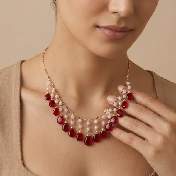 Double_Layer_Ruby_Red_And_Rose_Quartz_Beaded_Necklace