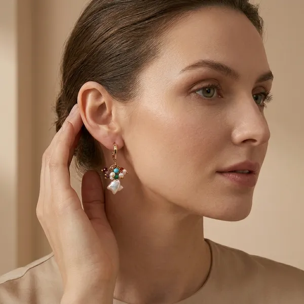 Multicolor_Pearl_And_Gemstone_Drop_Earrings_With_Gold_Tone_Hoop