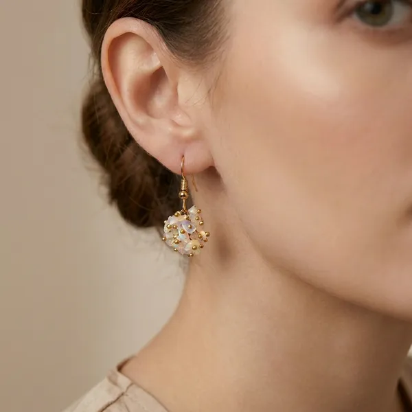 Pink_Stone_Cluster_Earrings_Gold_Plated_Dangle_Earrings