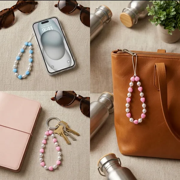 Multicolour_Pearl_Beads,_Flower_Acrylic_Beads_Phone_Strap_Wristlet_For_Women