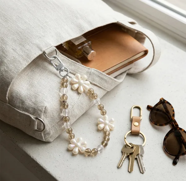 White_Pearl_Beads,_Flower_Acrylic_Beads_Keychain_For_Women