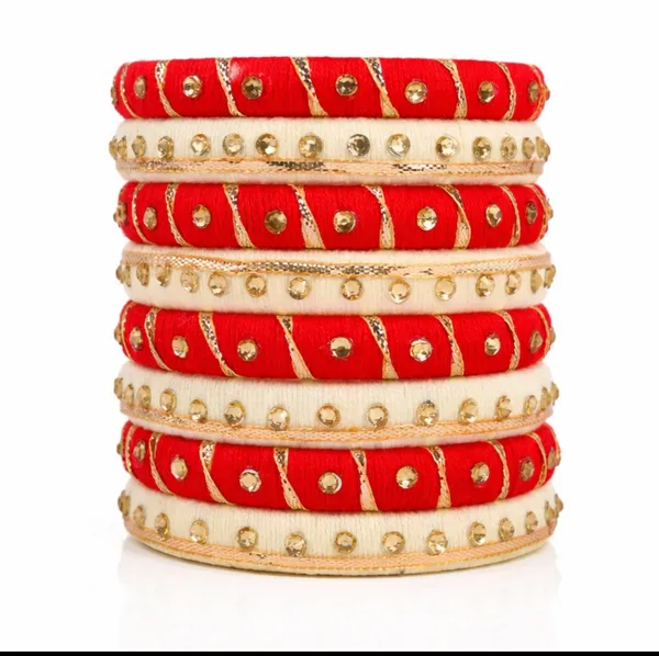 Red_And_Golden_Cotton_Thread_Bangles_For_Women