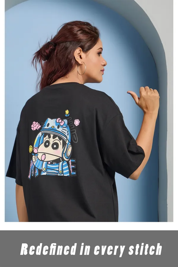 Kortyberry_Women'S_Black_Oversized_Shinchan_Graphic_T-Shirt