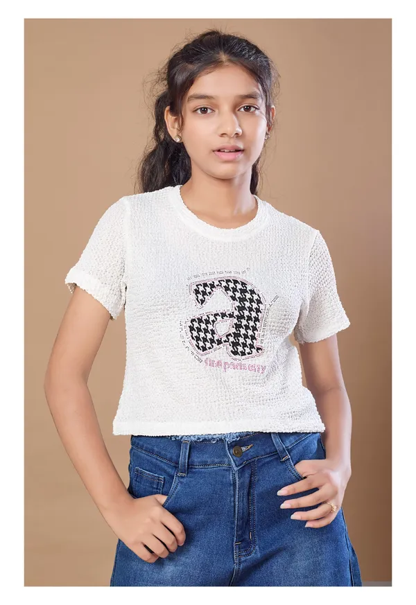 Girls_White_Sequined_Top_With_Denim_Shorts_Outfit