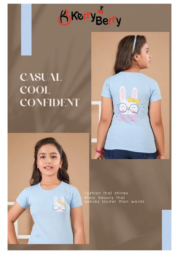 Girls'_Blue_Bunny_Print_T-Shirt_-_Casual_&_Comfortable