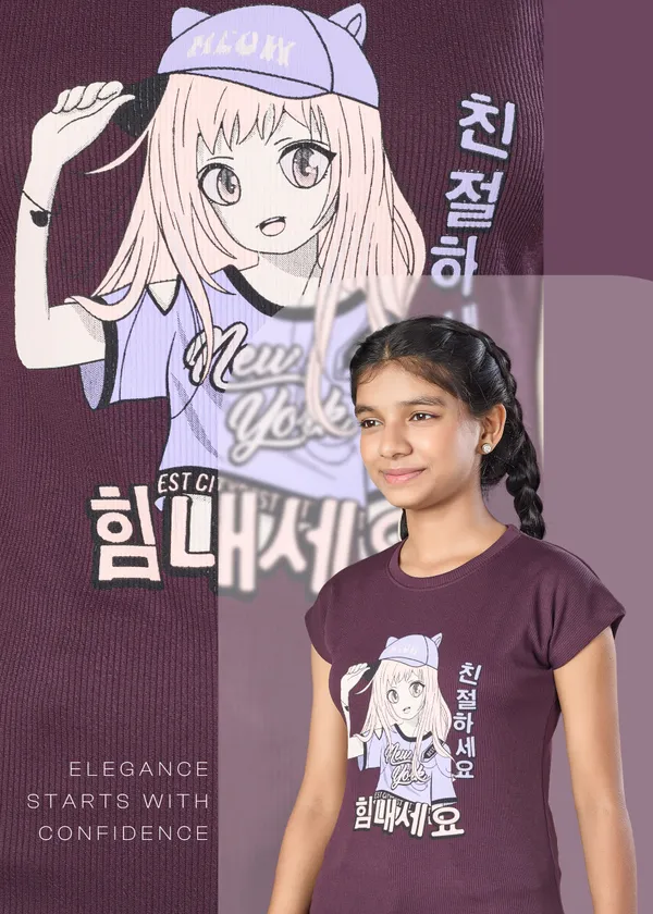 Girls'_Burgundy_Graphic_Print_T-Shirt_With_White_Pants