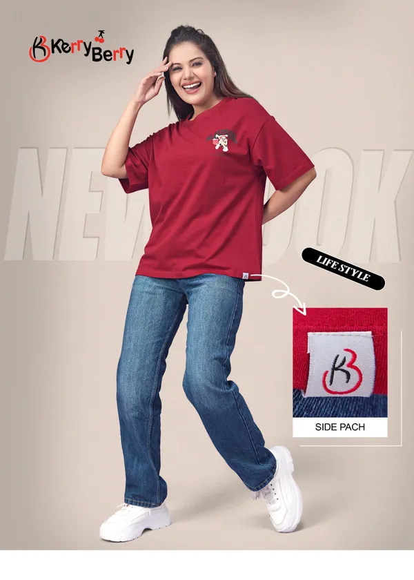 Modern_Style_Maroon_Casual_T-Shirt_With_Decorative_Brooch